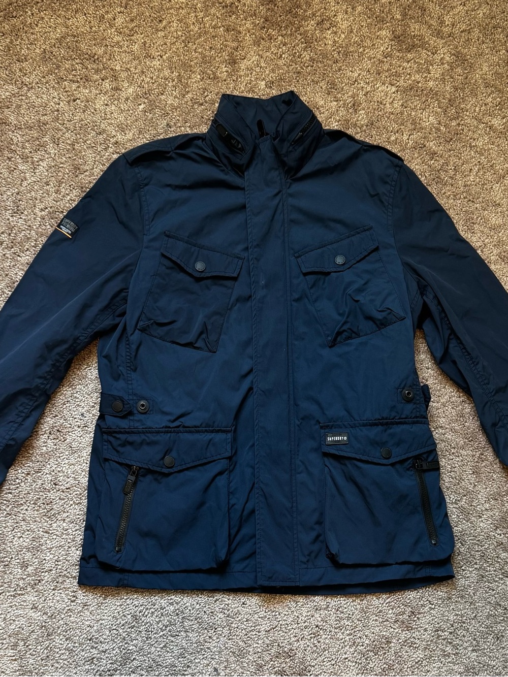 Superdry Women’s Sz L Blue Utility Military Field Jacket Full Zip Fleece Lined